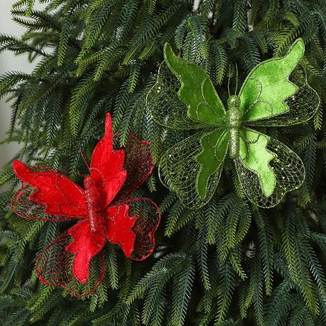 Papillon - Décoration Arbre De Noël - Tissu - 22 cm - Pour Décor Festif Maison Fête - 1 Pièce (1/5)