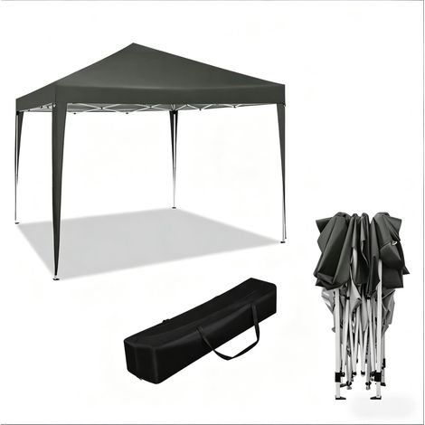 Pavillon pliant 3x3 m avec toit en tissu Oxford 210D, structure métallique, gris foncé, pour activités extérieures (1/5)