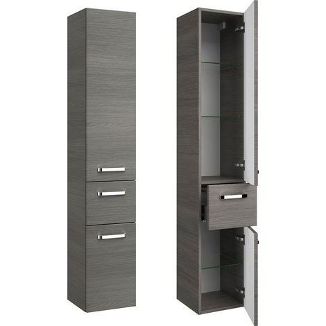 Badezimmer Hochschrank FES-4010-66 im Dekor Graphit Struktur quer Nb. - B/H/T: 30/168/33cm (1/5)