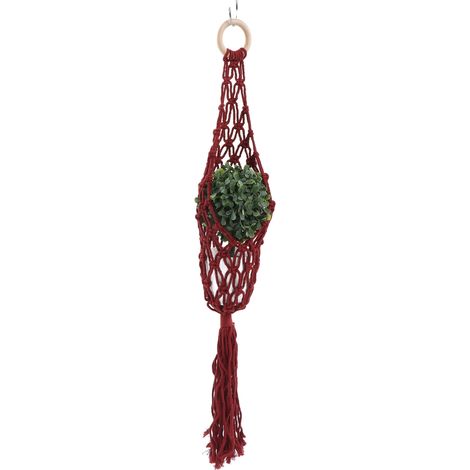 Panier suspendu mural en filet à corde pour fruits et légumes, fabrication artisanale, couleur rouge bordeaux (1/5)