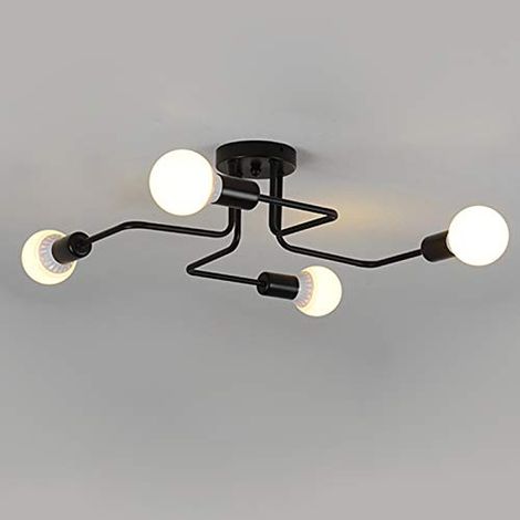 Suspension vintage, plafonnier industriel, lustre en métal pour salon (4 ampoules E27), sans ampoule (1/5)