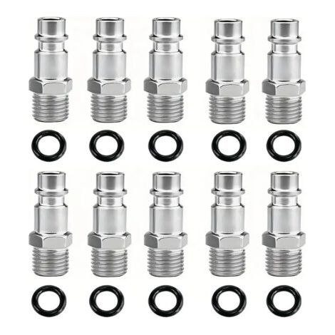 10 pièces 1/4 "filetage BSP mâle prise d'air en acier industriel, accessoires d'outils pneumatiques raccords à connexion rapide bouchons pneumatiques (1/5)
