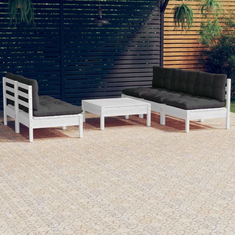 FIMEI Salon de jardin 6 pcs avec coussins anthracite Bois de pin (1/5)
