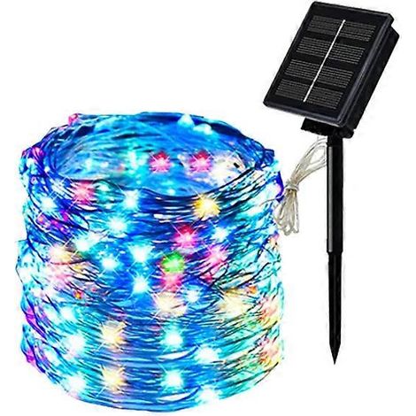 Guirlande lumineuse solaire LED féérique en fil de cuivre pour jardin cour et fêtes - 7 m 50 LED - 1 pièce multicolore (1/5)
