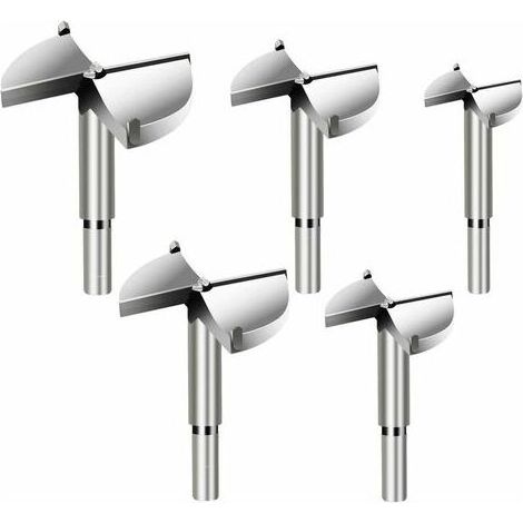 Set di 5 punte da trapano per legno, diametro 35/40/45/50/60 mm, punte da trapano con svasatura in carburo, per lavorazione del legno, foratura, installazione di porte sferiche in legno, cassetti, pla
