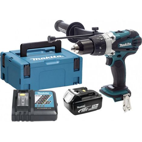 Makita – Perceuse à percussion 18V LXT avec 1 batterie 5.0Ah – Moteur Brushless – Couple élevé 21 positions – Technologie XPT pour environnements difficiles (1/5)