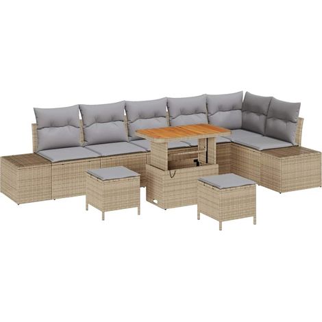 Maison Exclusive - Gartensofa-set mit Kissen 9 pcs Beige Poly-Rat
