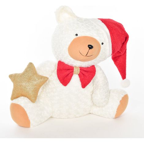 Orso bianco natalizio con stella in tessuto per decorazione natalizia -20 cm (1/2)