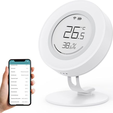 Temperature and humidity detector, digital display. Temperature and humidity meter. E-ink screen. Compatible with Google Home and Amazon Alexa. (1/5)