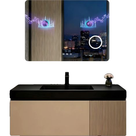 Miroir de Salle de Bain, Haut-Parleur Bluetooth, Fonction Anti-Buée, 60x80cm(24x32inch) (1/2)