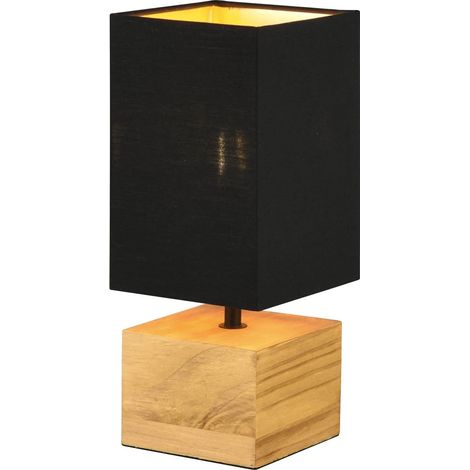 Woody Lampe de table carrée Base en bois Abat-jour Tissu noir Trio Lighting (1/5)