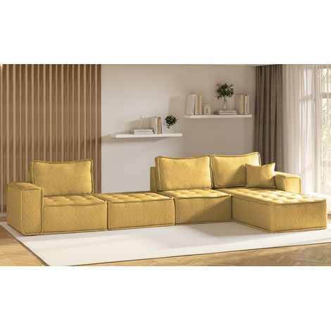 Ecksofa Modulsofa 4-teilig SANDE XL Stoff Raven Honiggelb Ottomane Rechts (1/5)
