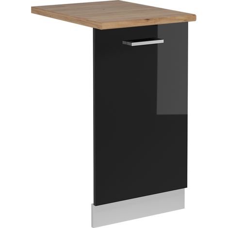 Façade de lave-vaisselle R-Line, Noir Haute brillance, 45cm , PT Chêne, Vicco