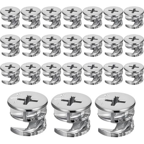 Lot de 24 connecteurs excentriques de meubles - 15 mm - En alliage de zinc - Écrou de fermeture à cames - Pour armoire, tiroir, commode, penderie (1/4)