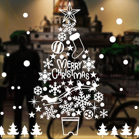 Grand Autocollant Noel Fenetre Réutilisable Blanc, Decoration Noel Vitre Flocon de Neige Albero, Vitrophanie Noel Vitrine pour Deco Vitres Fenêtre (1/3)
