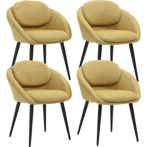 Wahson 4Pcs Dining Chairs Chenille, Modern Round Kitchen Chairs with Metal Legs, Upholstered Vanity Chairs for Dining Room Bedroom, Yellow