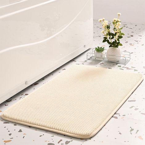 Tapis De Bain - Mousse À Mémoire De Forme - Velours Absorbant - Fond Antidérapant - Lavable En Machine - 40x60 cm - Beige (1/5)