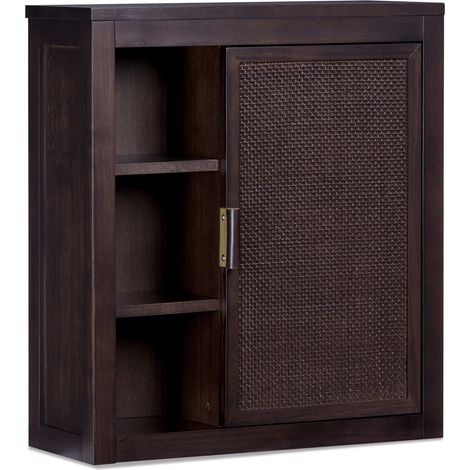 Teamson Home Hatteras Wall Cabinet with Open and Closed Storage Shelves, Contemporary Bathroom Furniture, Black Finish (1/5)