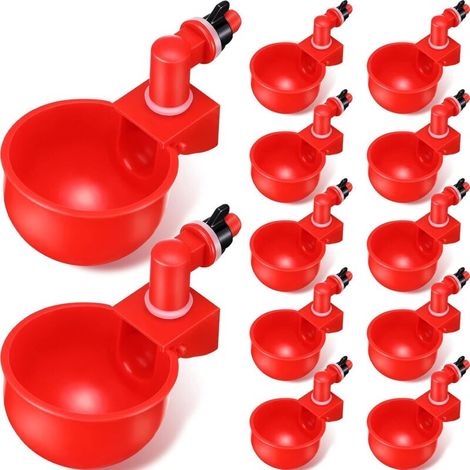 Chicken Water Cup, Chicken Water Cup, Summer Feeding Cup, Poultry Drinking Water Bowl, Suitable for Duck, Turkey, Rabbit (Red, 12 Pcs) (1/5)