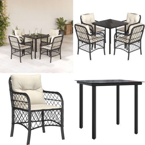 Ensemble à manger de jardin coussins 5pcs Noir Résine tressée - Chaise de jardin - Table de jardin (1/5)