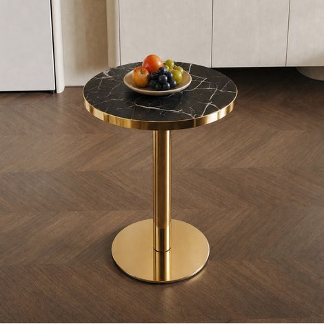 Tavolino rotondo effetto marmo, Ø 59,5 x 73,5 cm, MDF, acciaio inox dorato e nero DESVIAE (1/5)
