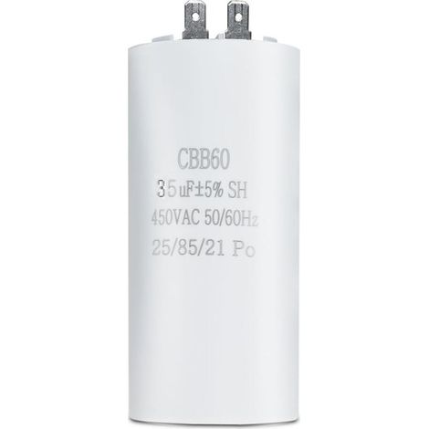 Stück – CBB60 Kondensator – Anlaufkondensator – 35 µF 450 V für Elektromotoren – Kompatibel mit Waschmaschinen und Klimaanlagen – 2 Anschlüsse – Schwarz – 4,5 x 9,1 cm (1/5)