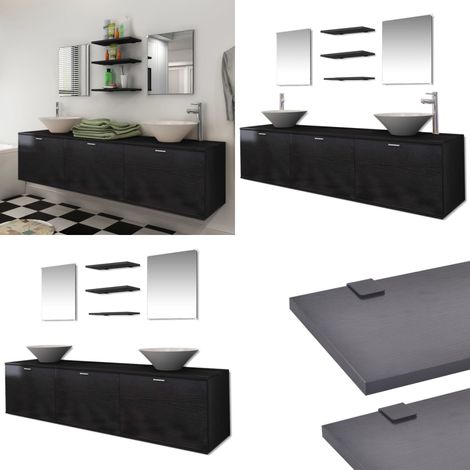 Conjunto de muebles de baño con lavabo y grifo 10 piezas negro - Muebles de baño - Lavabo