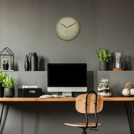 Horloge Murale Silencieuse en Métal Mat L Design Moderne Kaki Ø 40 cm - PANGIVO (1/5)