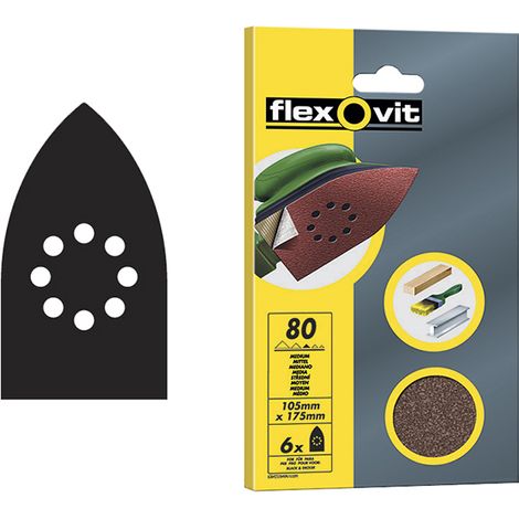 Flexovit Detail Hook & Loop Sanding Sheets 105x175mm Medium 80G (Pack 6) FLV26404