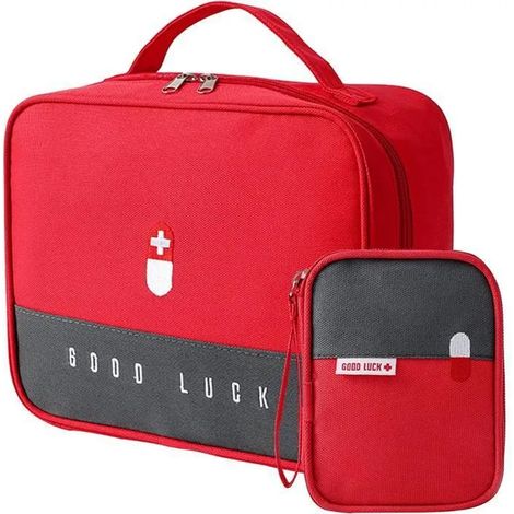 Trousse De Premiers Secours Vide - 2 Compartiments Avec Fermeture éclair - Pour Maison Voiture Randonnée - Lot De 2 Pièces (1/5)