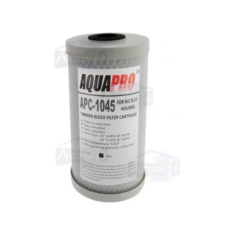 Filtre charbon actif 10 microns pour eau – Réduction goût et odeur de chlore – Compatible avec boîtiers standards 10 pouces – Aqua Pro