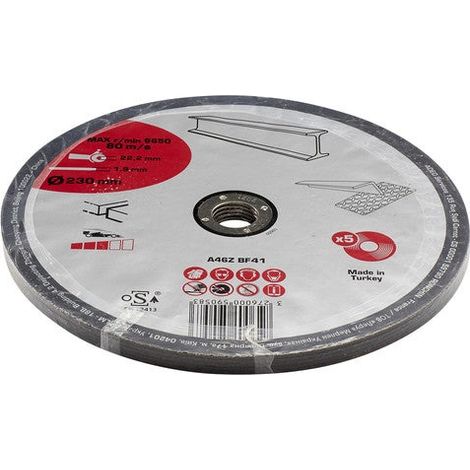 CENTRALE BRICO Lot de 5 disques de coupe pour métal, Diam.230 x 1.9 x 22.23 mm