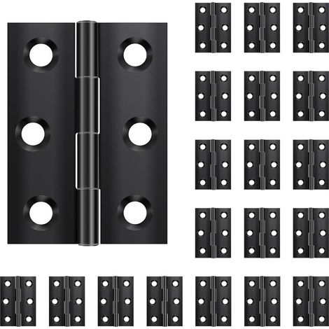 Lot de 20 charnières pliables 44 mm × 31 mm, en acier inoxydable, noires, petites charnières, pour portes, fenêtres, armoires avec 60 vis (1/4)
