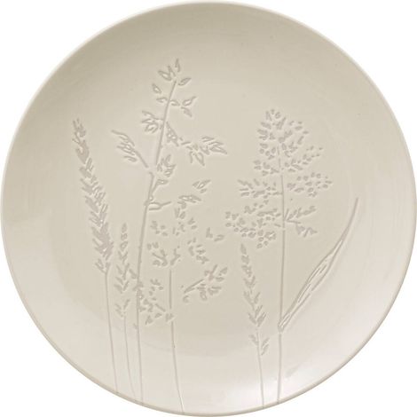 Assiette en grès, blanche, avec motif de fleurs sauvages, Ø 27 cm (1/2)