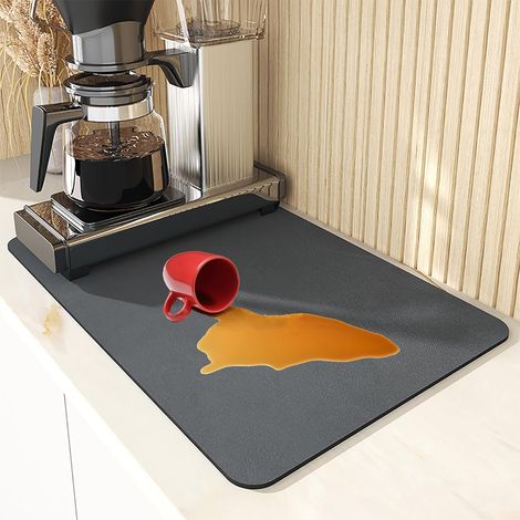 Tapis Egouttoir Vaisselle, 50×40 cm de Drainage Cuisine Super Absorbant, d'égouttement à Séchage Rapide Antidérapant pour Machine Café Bar, ardoisé Noir -'Noir'Noir'-