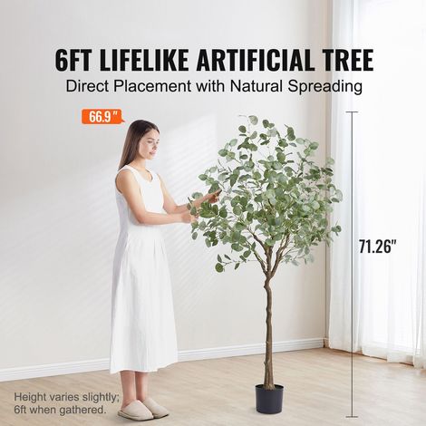Arbre eucalyptus artificiel 1,8 m haut plante faux en PE sureté protection basculement entretien facile vert pot veritable decor maison bureau interieur exterieur (1/5)