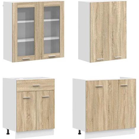 Ensemble de Cuisine 4 Pièces en Bois d'Ingénierie Couleur Chêne Sonoma (1/5)