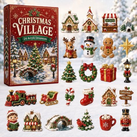 Boîte mystère de Noël avec village festif dans boîte rouge, figurine décorative surprise pour sapin, maison, fête et collection (1/4)