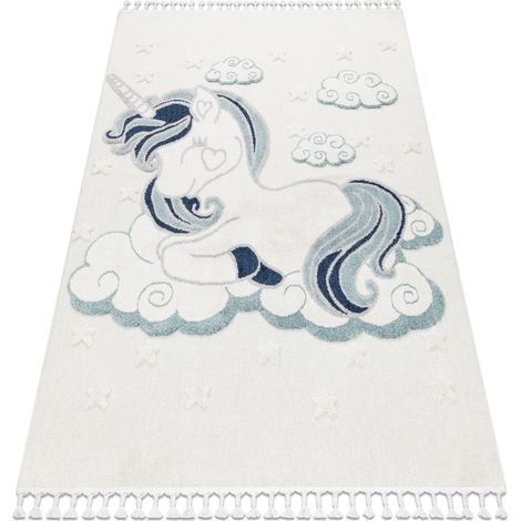Tappeto YOYO GD49 bianco / grigio - Unicorno per bambini, strutturali, sensoriali Frange  beige 80x150 cm