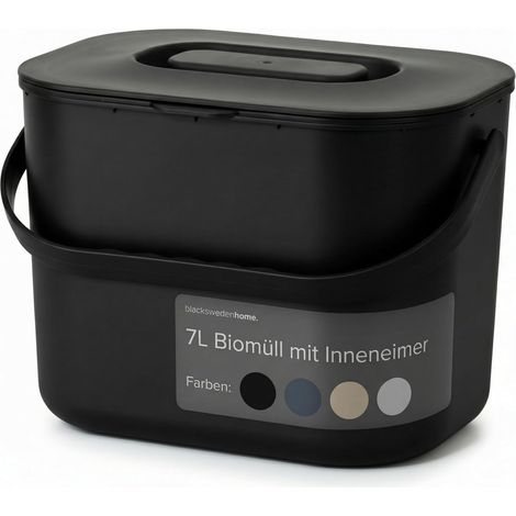 Poubelle de Cuisine 7L pour Compost - Seau à Déchets Alimentaires Inodore avec Couvercle -Passe au Lave-Vaisselle & Écologique- Organisateur de Cuisine pour un Usage Quotidien Noir (1/5)