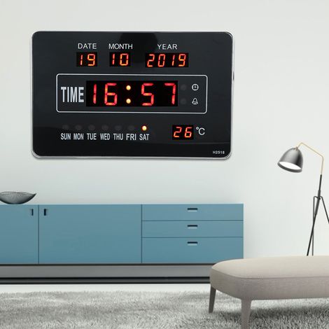 Horloge électronique numérique multifonctionnelle avec calendrier, affichage de l'heure et de la température, prise UE 110-220 V (1/5)