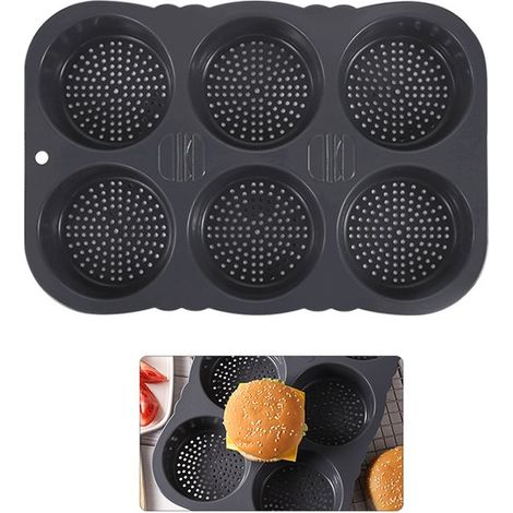Stampo in silicone per dolci, stampo per pane in silicone, resistente al calore, 6 scomparti, 34,5 x 23,5 x 4 cm, accessorio da forno per cuocere hamburger, biscotti, pane e torte all'uovo. (1/5)