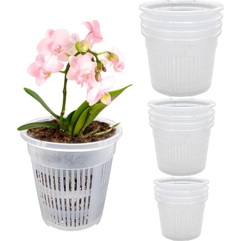 Lot de 12 Pots à orchidées Transparents de 11,4 cm, 14 cm et 16 cm pour rempotage en Plastique Respirant pour intérieur et extérieur (1/5)
