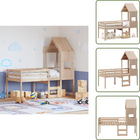 The Living Store Lit haut sans matelas 90x190 cm bois de pin massif - Lit Enfant - Lit Surélevé - Lit Cabane - Lit Design - Lit Bois