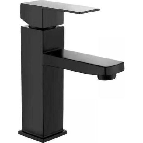 1pc Bathroom Sink Faucet Hot and Cold Water Paint Black Stainless Steel Square Single Hole Basin Sink Faucet (1/3)