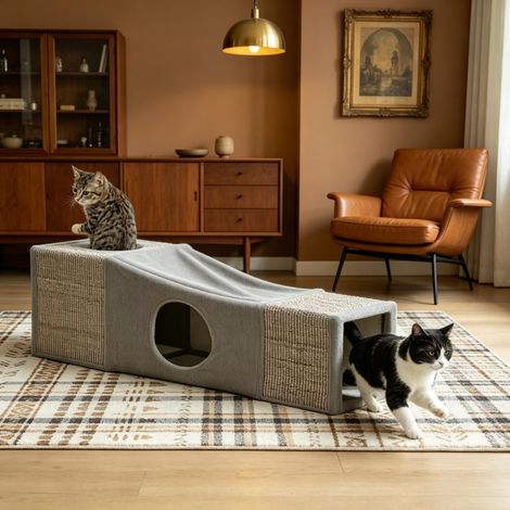 Túnel de Juego para Gatos de Interior de Sisal con Varias Entradas y Bola Colgante - CHICFURN (1/5)
