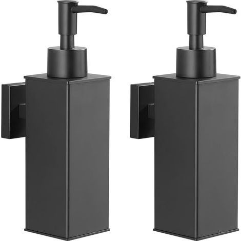 Set of 2 wall-mounted soap dispensers, 304 stainless steel, manual pump, black, for bathroom and kitchen (1/5)