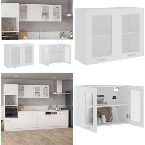 Mobile Pensile con Vetro “Lyon” Bianco 80x31x60 cm - Armadio cucina - Armadio con vetro