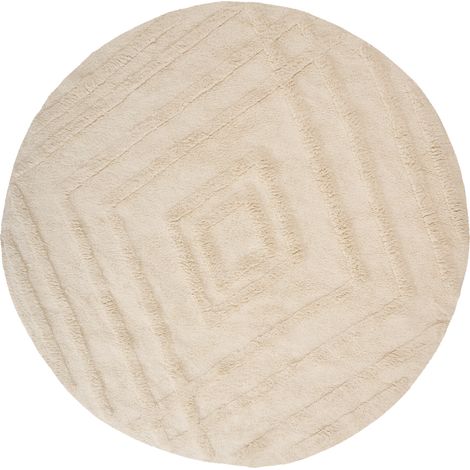 Alfombra infantil de algodón 120 cm lavable a máquina con relieve geométrico redonda beige claro Turtuk (1/5)