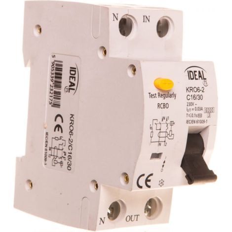 Fehlerstromschutzschalter 2P C 16A 0,03A Typ AC KRO6-2/C16/30 23217